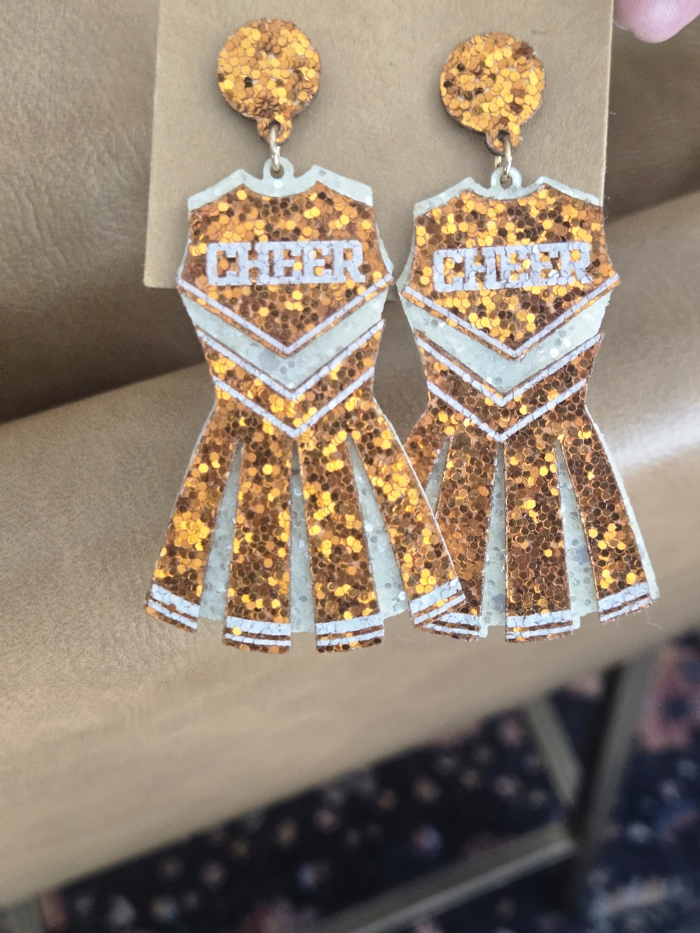 🧡 Orange Glitter “CHEER” Earrings | Longhorn Game Day